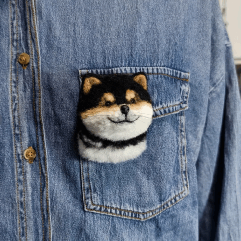 custom 3d wool needle felted pet portrait brooch