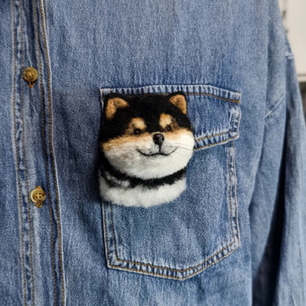 custom 3d wool needle felted pet portrait brooch