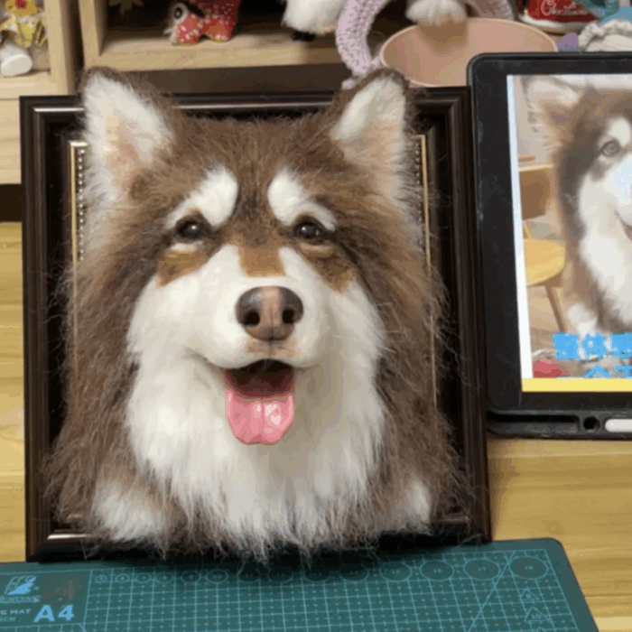 3d felt wool pet portrait | felt wool dog & cat memorial photo frame | pet lover gifts | pet loss gift | 6 inches